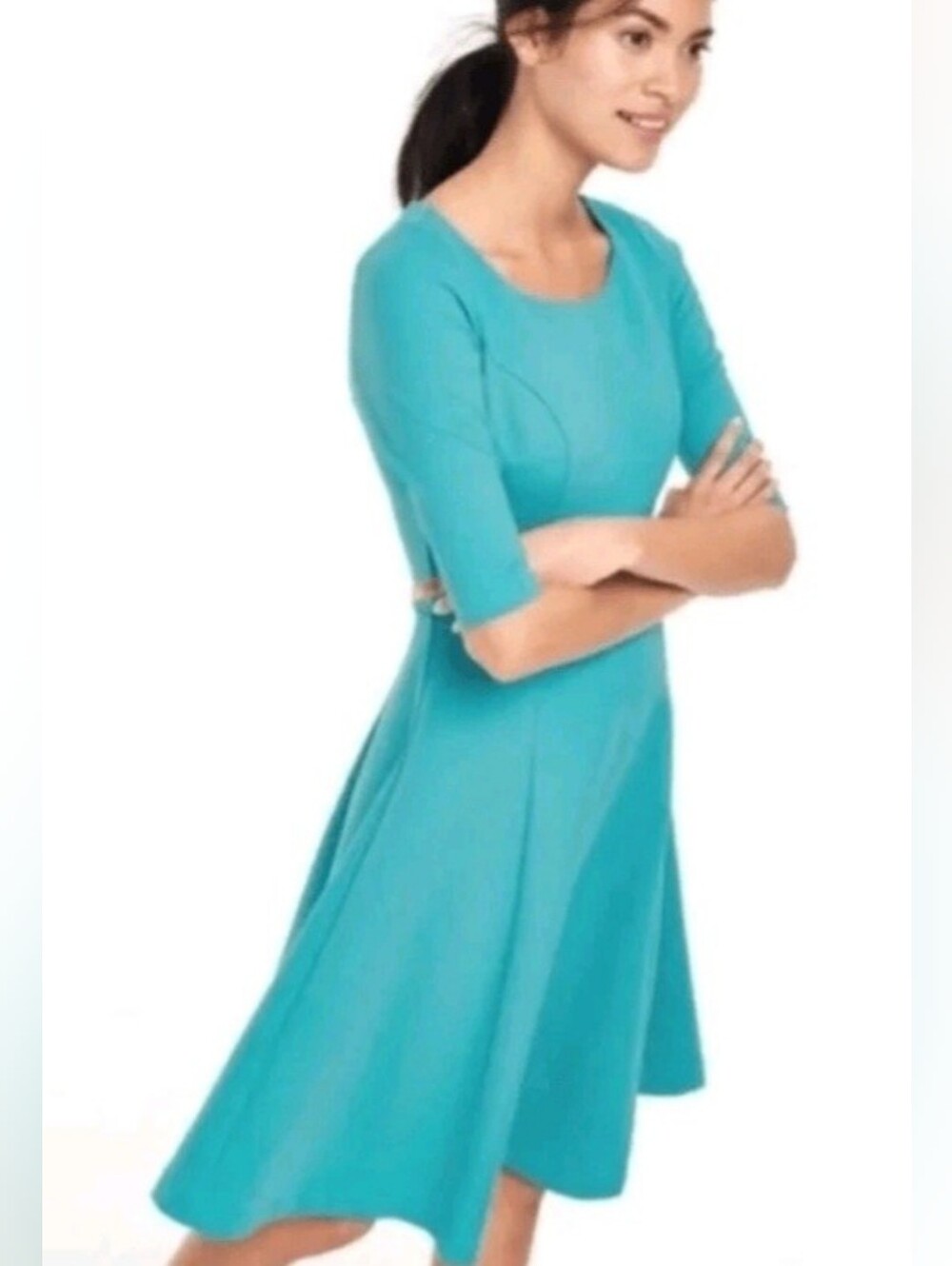 Boden Alice Ponte Fit and Flare Dress Turquoise size 6L